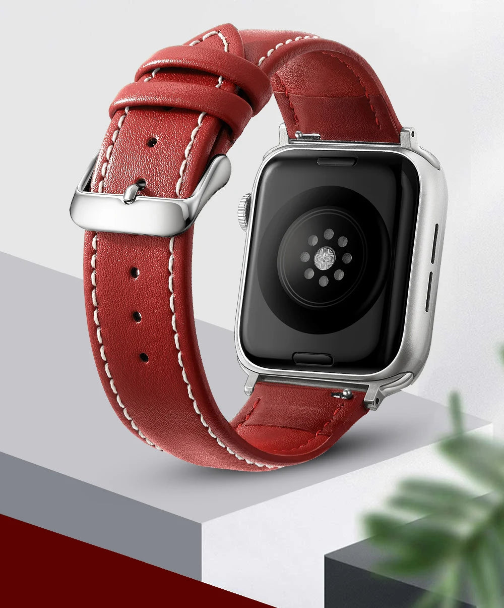 Genuine Leather Apple Watch Band 40–49mm for iWatch Series 3–8 & Ultra