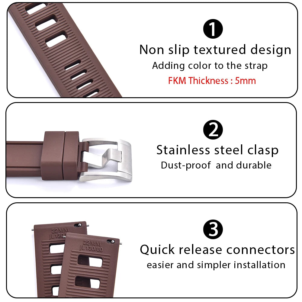 New Design SOFO Fluororubber FKM Watch Strap 20mm 22mm Waterproof Quick Release Watchbands For Each Brand Diving Watches