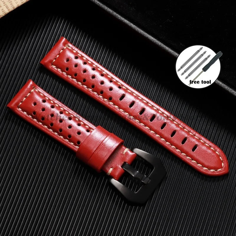 Handmade Cowhide Breathable Leather Watch Band 18mm 20mm 22mm 24mm 26mm for Panerai for Omega Men's Strap Watchband Accessories