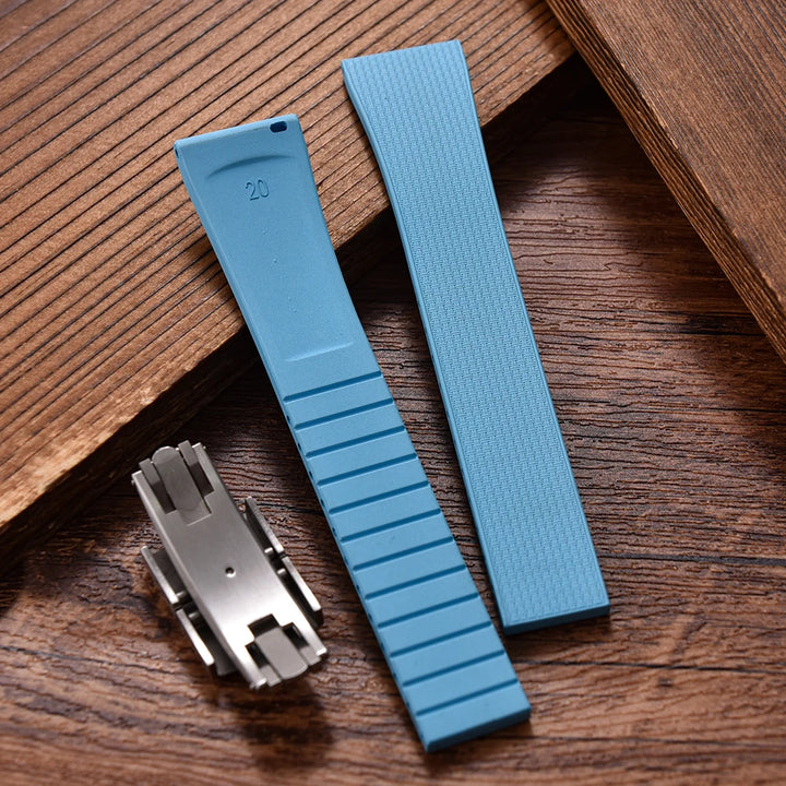 Premium Stripess CTS FKM Rubber Watch Strap 20mm Watchband Quick Release Silver/Black/Gold CTS Butterfly Buckle Cut To Sizes