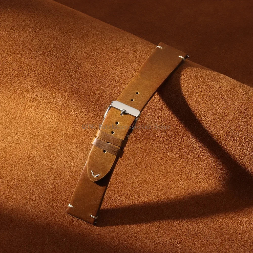 Title: Vintage Oil Wax Leather Watch Band 18–22mm (Quick Release, Unisex)