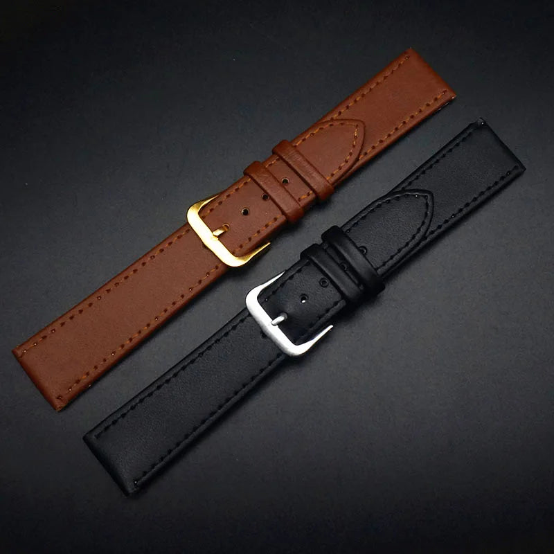 PU Leather Watch Strap Black & Brown (12–22mm, Unisex)
