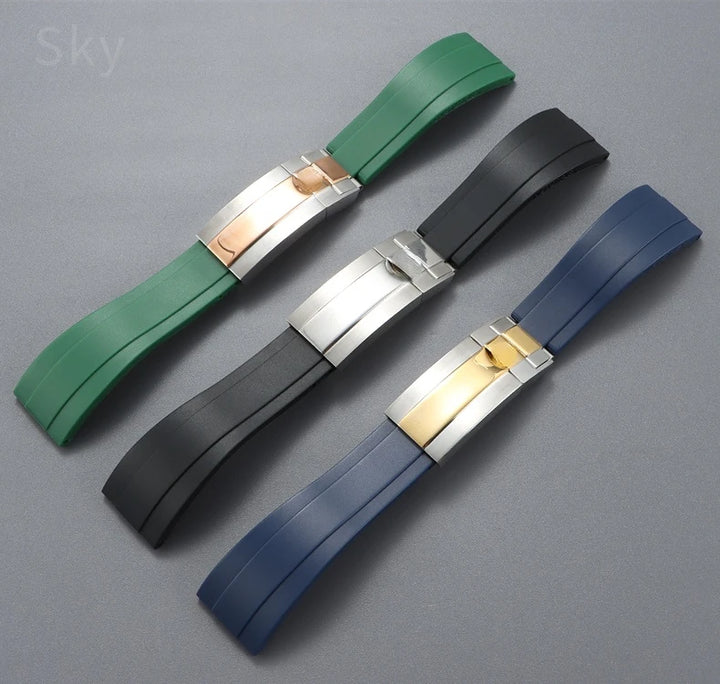 Rubber Watch Strap with Stainless Steel Butterfly Buckle for Rolex