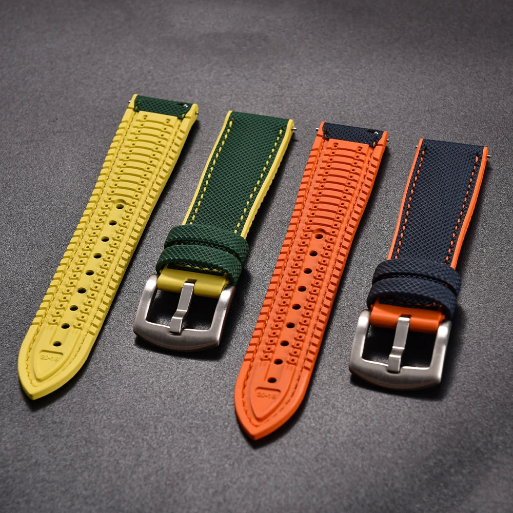JUELONG Hybrid FKM Rubber Nylon Sailcloth Watch Strap 18mm 20mm 22mm 24mm Quick Release Watchbands For Each Brand Diving Watches