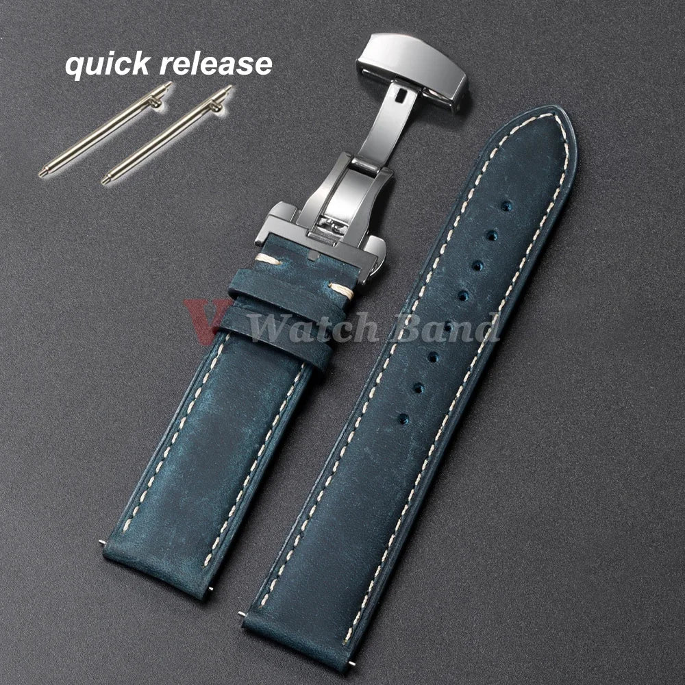 Genuine Calfskin Leather Watch Band 14–24mm for Omega & Seiko (Butterfly Buckle, Brown)