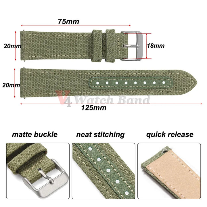 Genuine Leather & Nylon Watch Band 20–22mm (Quick Release, Vintage Weave)