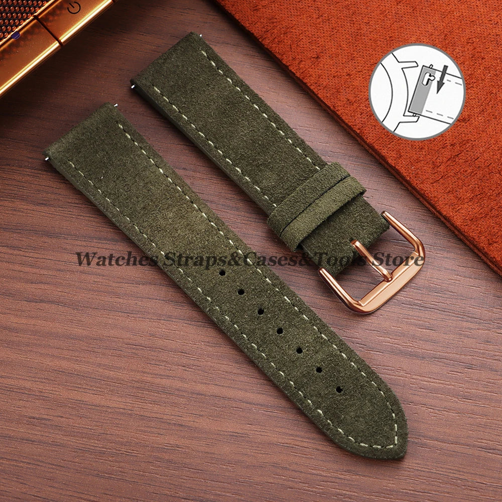 Vintage Suede Cowhide Leather Watch Strap (18–22mm, Quick Release)