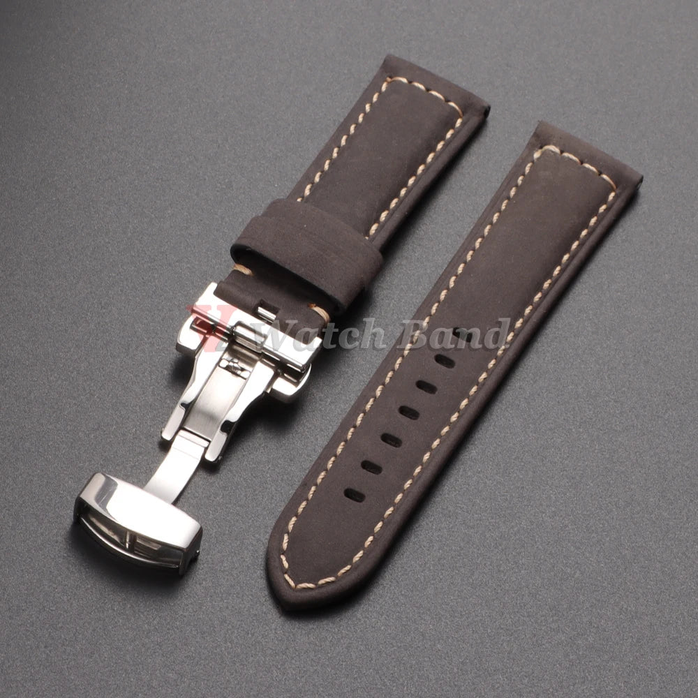 Genuine Calfskin Leather Watchband for Omega Business Watch Band 20mm 22mm 24mm 26mm Butterfly Buckle Stitching Brown Strap