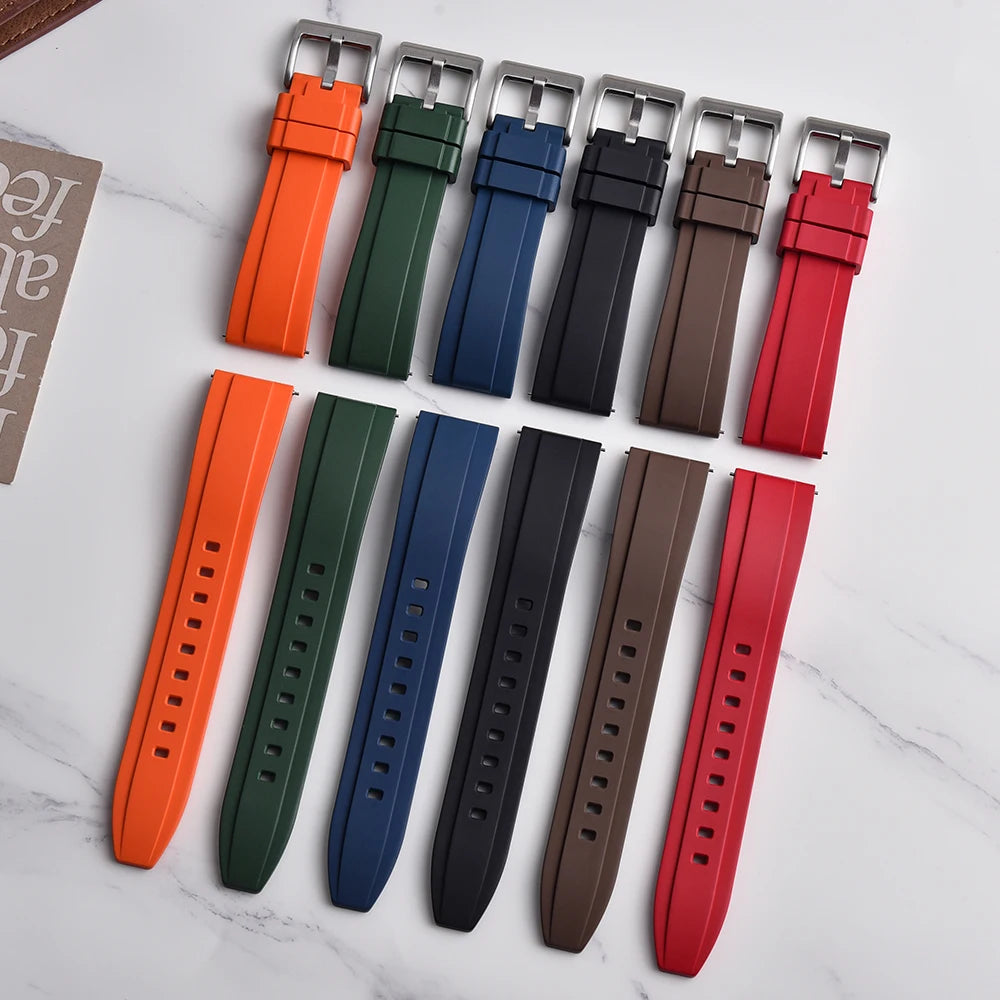Universal FKM Rubber Watch Strap – 20–24mm Waterproof Sport Band for Rolex, Omega, Armani & Seiko