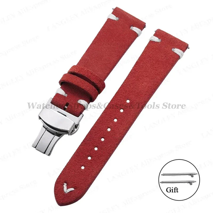 Suede Leather Watch Strap – 18/20/22mm, Universal with Butterfly Buckle