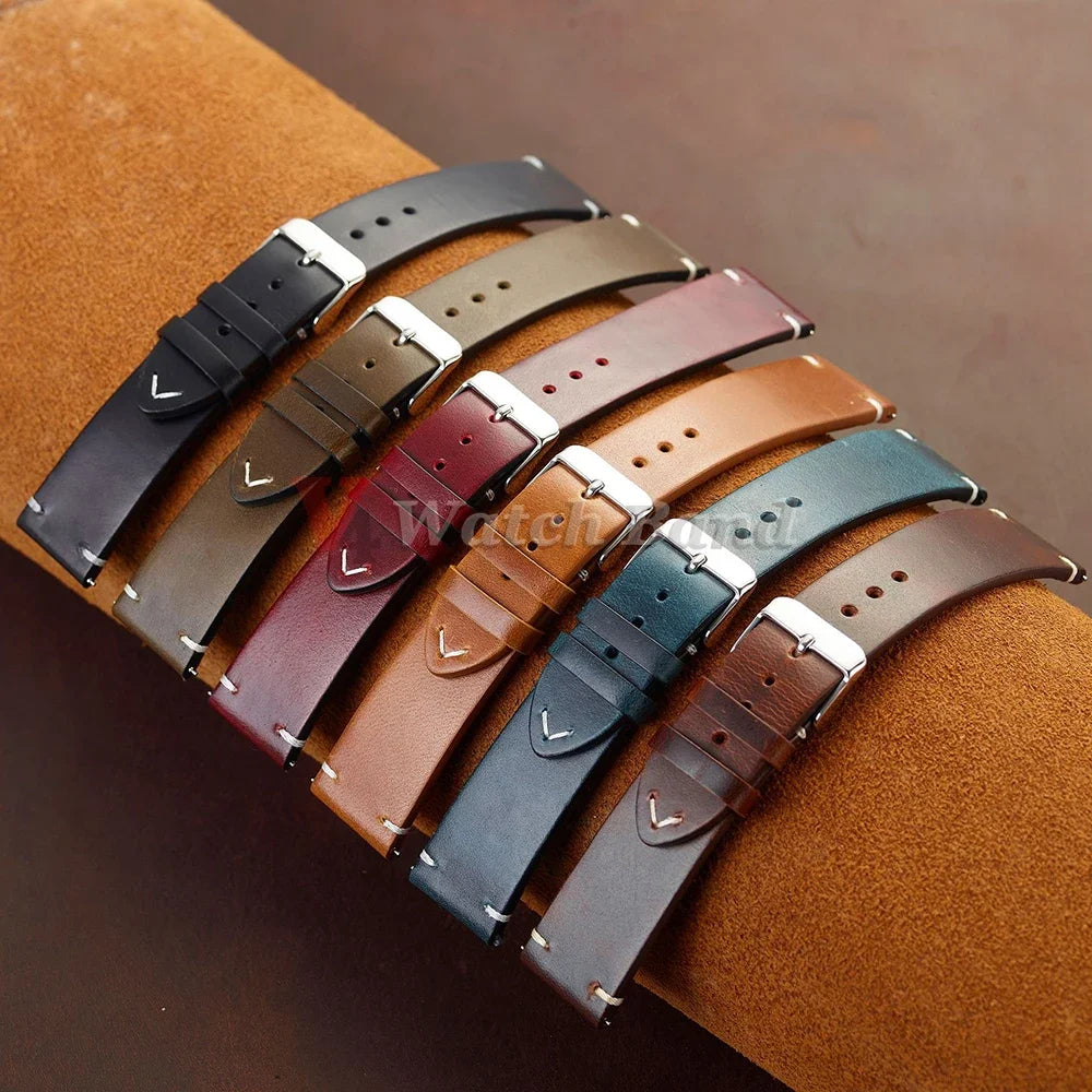 Seiko Vintage Oil Wax Leather Watch Strap – 18–24mm, Butterfly Buckle