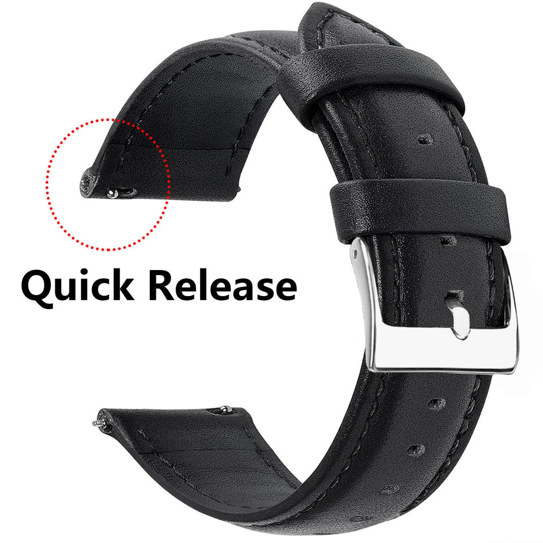 Genuine Leather Watch Strap – Smooth Finish (SS Buckle, 12–22mm)