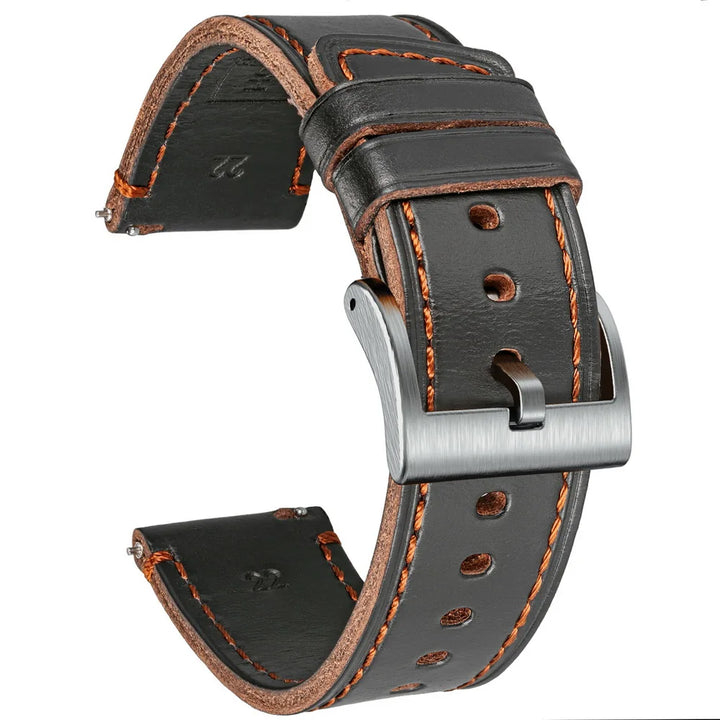 HEMSUT Genuine Horween Leather Watch Strap – Quick Release, 18–24mm Vintage Band for Men