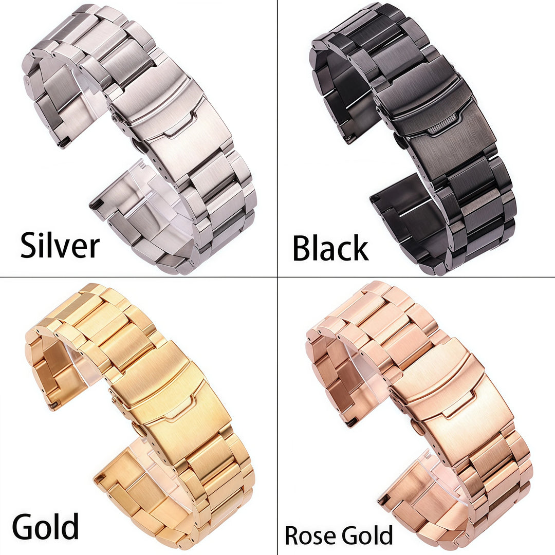 Stainless Steel Watch Strap 18–24mm Blue/Black/Gold