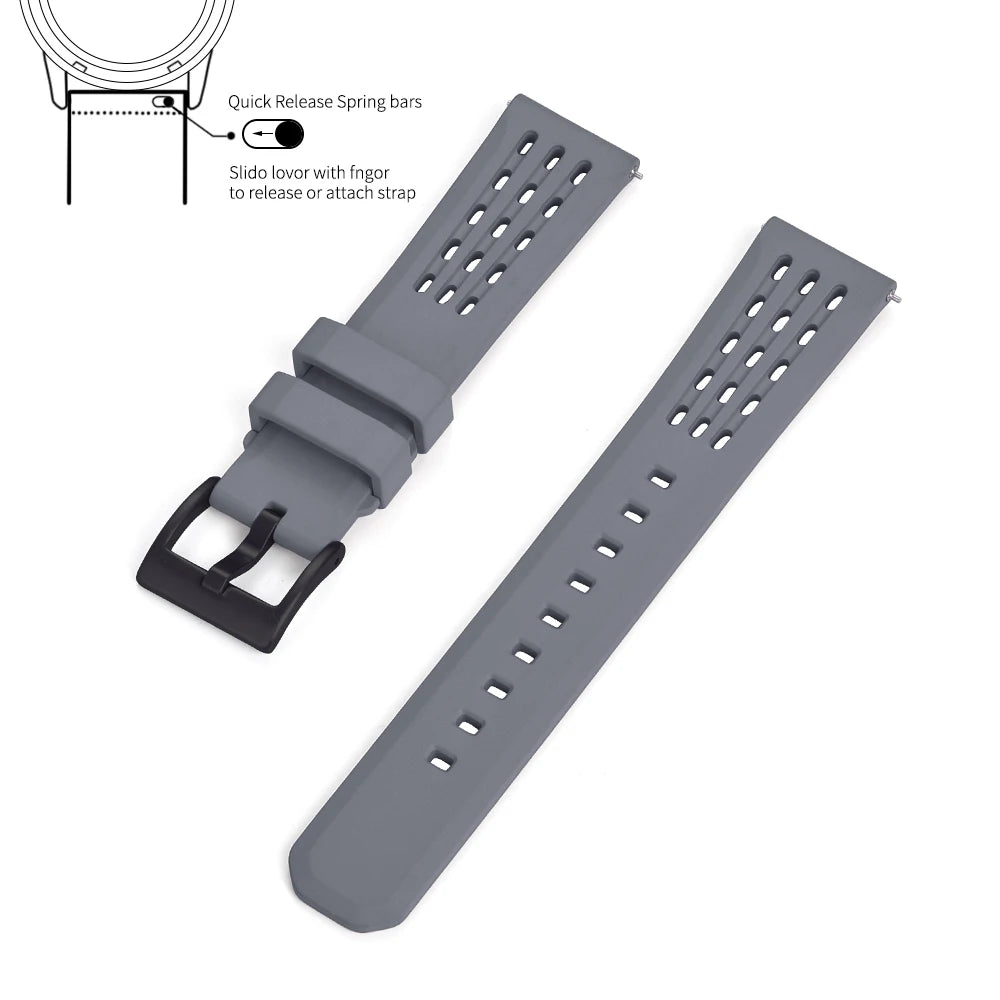 Premium-Grade Porous Structure Quick Release Fluorine Rubber Watch Strap 20mm 22mm New Design FPM/FKM Rubber Watch Band