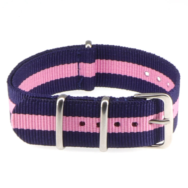 Striped Nylon Watch Strap with Silver Buckle (16-22mm)