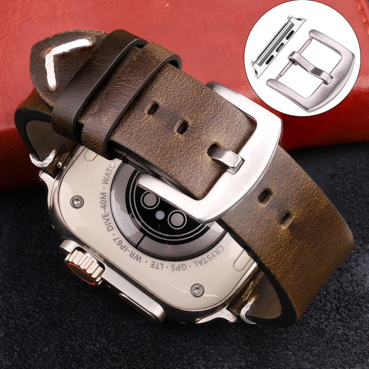 Handmade Vintage Leather Strap for Apple Watch 38-49mm Series 4-9, SE, Ultra