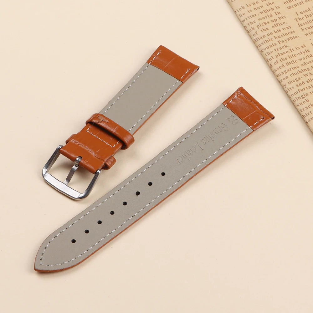 10mm–24mm Genuine Calfskin Leather Watch Strap (Slub Pattern, Universal)