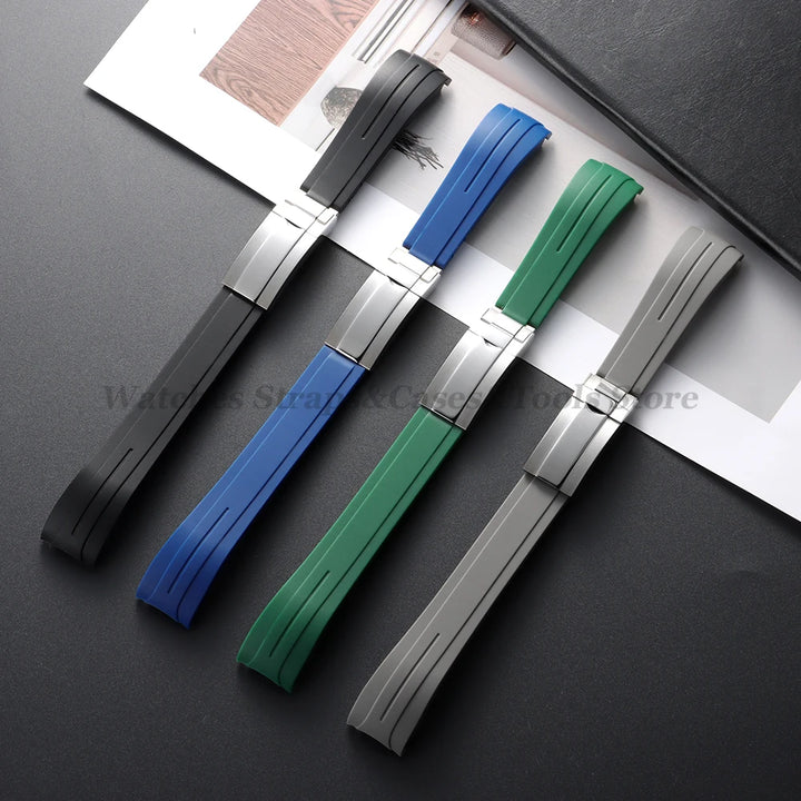 Curved Rubber Watch Strap for Rolex Oysterflex – 20–22mm, Waterproof