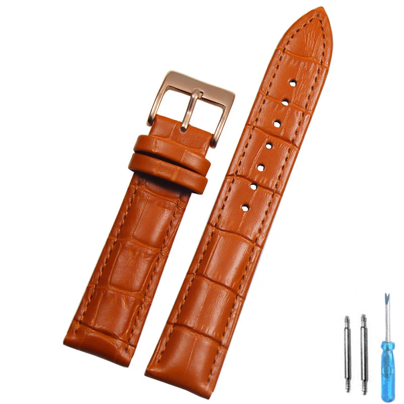 Genuine Leather Watch Strap – 14–24mm with Steel Buckle & Tool