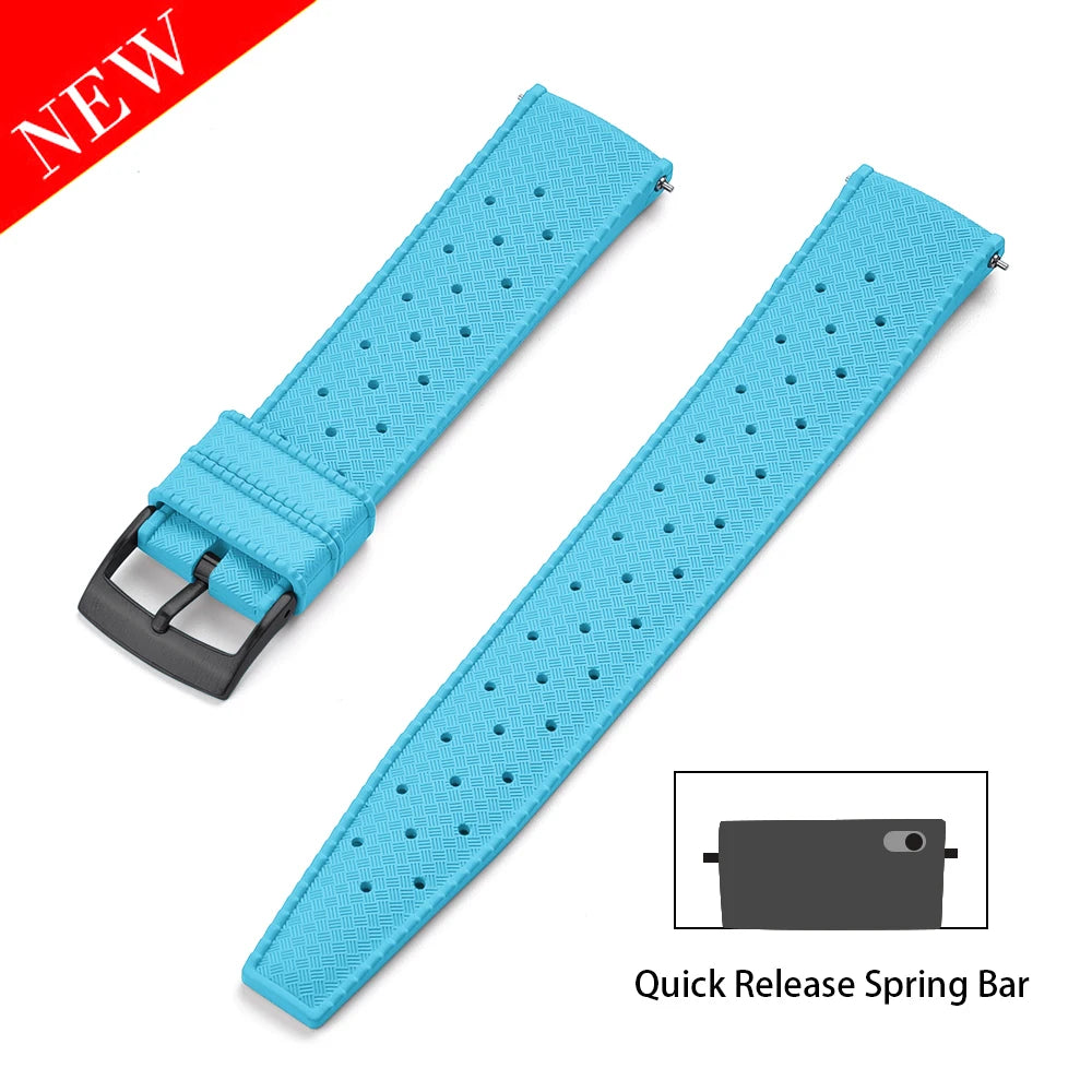 JUELONG PFAS-Approved Quick Release Tropical FKM Rubber Watch Strap 18-19-20-21-22-23-24mm Perfect Fit Flat End Universal Bands