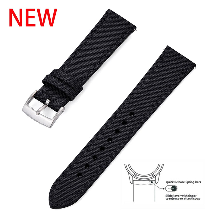 New Design Hybrid Canvas Nylon Leather Watch Strap 18mm 20mm 22mm Bracelet Quick Release Replacement Black Khaki Red Watchbands