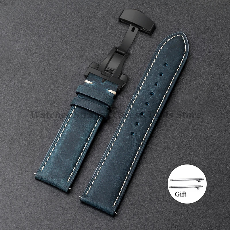 Cowhide Leather Watch Band 14–24mm (Quick Release, Butterfly Buckle) for