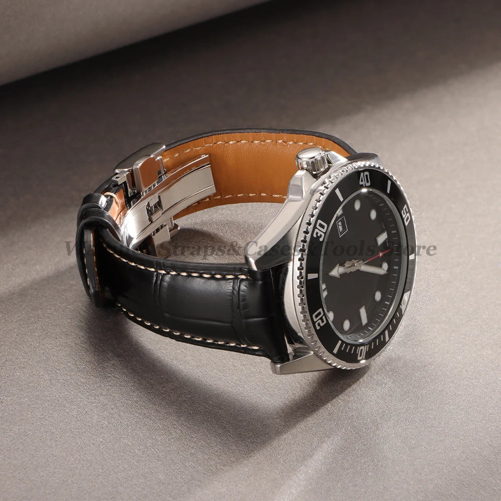 18mm 19mm 20mm 21mm 22mm Cowhide Leather Watch Strap for Longines Watch Bracelet Universal Butterfly Clasp Wristband Replacement