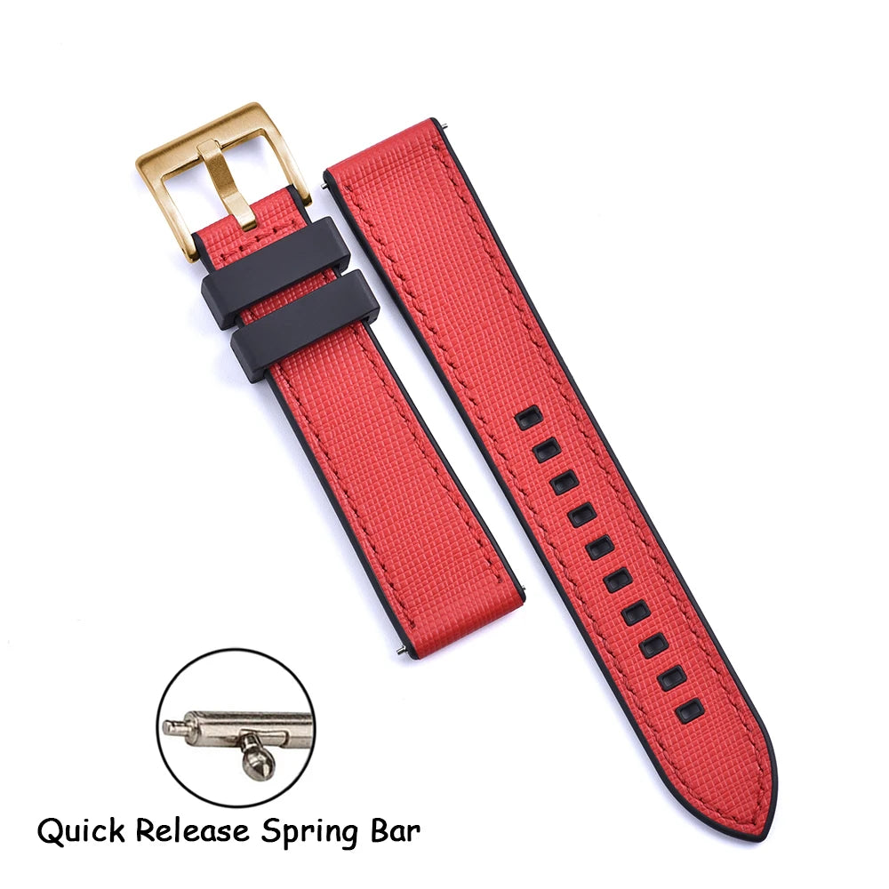 FKM Rubber Strap 20mm22mm Leather Qucik Release Watch Band Universal Women Men Watch Accessories for Omega Seiko Sports Bracelet