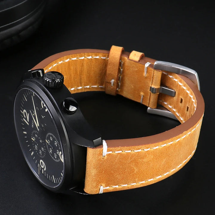 18mm 19mm 20mm 21mm 22mm 24mm Straps Retro Cowhide Watchband for Huawei Gt2/Gt3 Belt Black Yellow Brown Strap for Samsung Galaxy