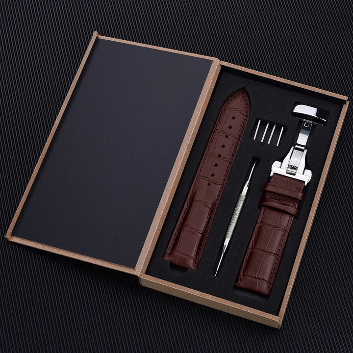 Universal Cowhide Leather Watch Strap – 18-22mm with Butterfly Buckle