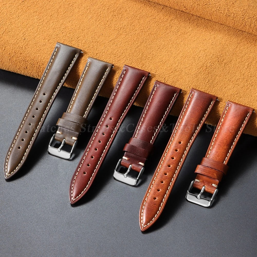 Vintage Oil Wax Leather Watch Strap – Brown Cowhide (18-22mm)