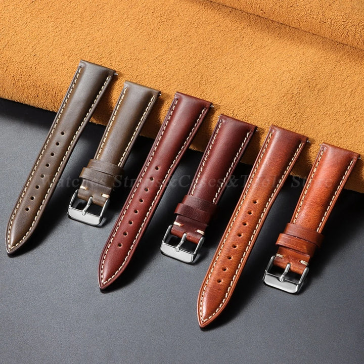 Vintage Oil Wax Leather Watch Strap – Brown Cowhide (18-22mm)