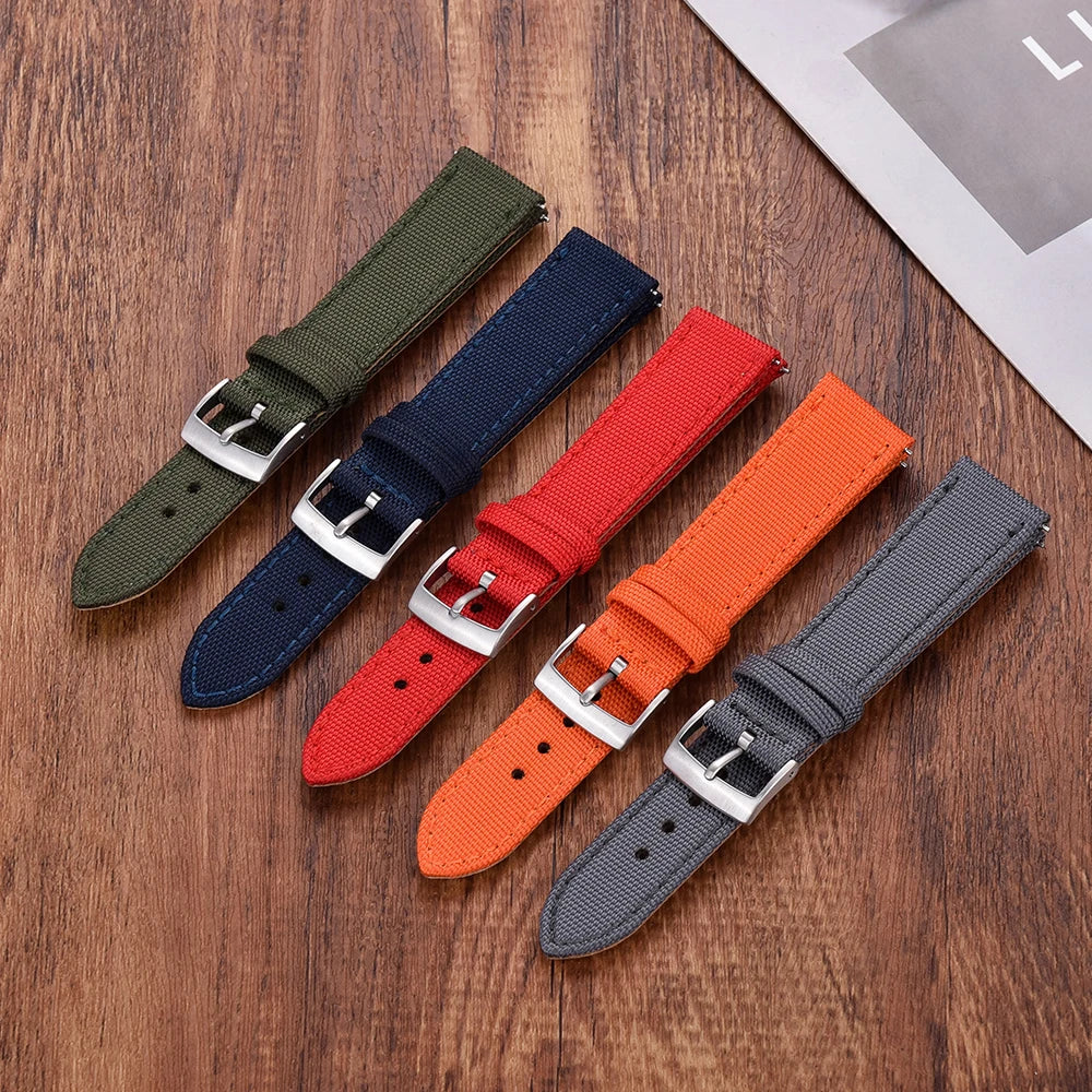 New Design Hybrid Canvas Nylon Leather Watch Strap 18mm 20mm 22mm Bracelet Quick Release Replacement Black Khaki Red Watchbands