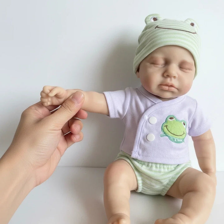 NPK 12inch Lifelike Reborn Doll Loulou Awake Super Soft Solid Platinum Silicone Flexible Elastic Mouth Can Open