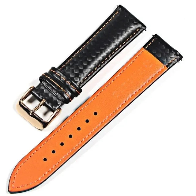 Genuine leather bracelet Carbonfiber grain Watchband 18mm 20mm Red Orange stitching watch band 20mm 22mm watch strap