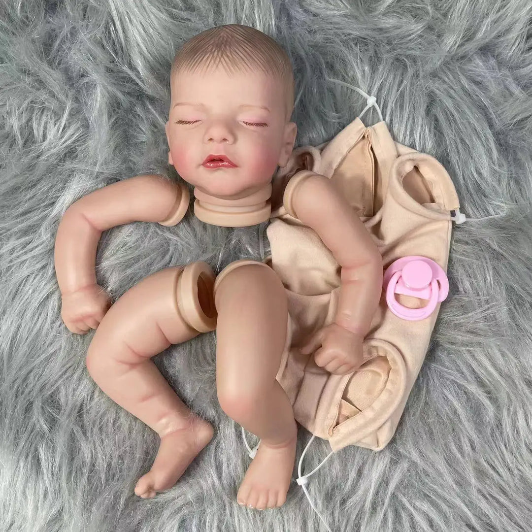 18″ Sam Painted Reborn Baby Doll Parts – Sleeping Doll with Visible Veins & Cloth Body