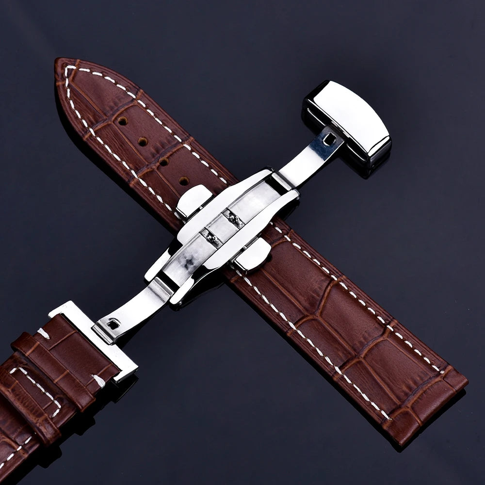Cowhide Leather Watch Strap with Butterfly Clasp (18-22mm)