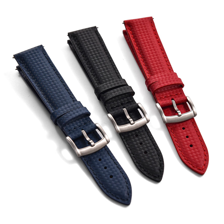 FKM Rubber Leather Watch Band 18/19/20/22mm Quick Release Sailcloth Leather Strap Butterfly Buckle Band For Omega Seiko Cartier