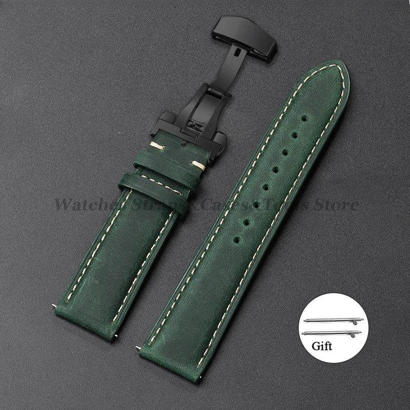 Cowhide Leather Watch Band 14–24mm (Quick Release, Butterfly Buckle) for