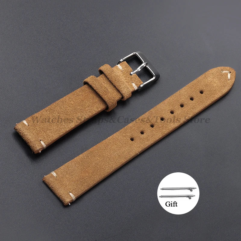 Vintage Suede Leather Watch Band 14–22mm for Omega & Seiko (Handmade,