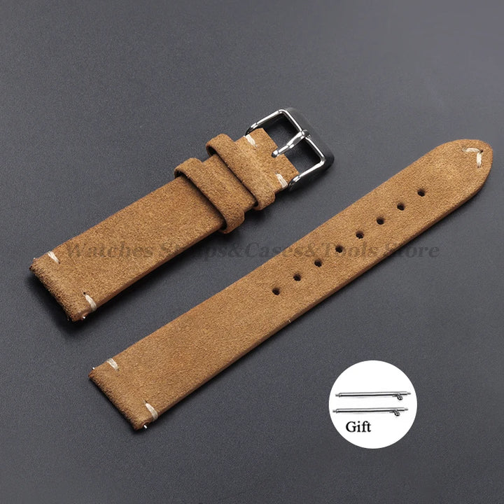 Vintage Suede Leather Watch Band 14–22mm for Omega & Seiko (Handmade,