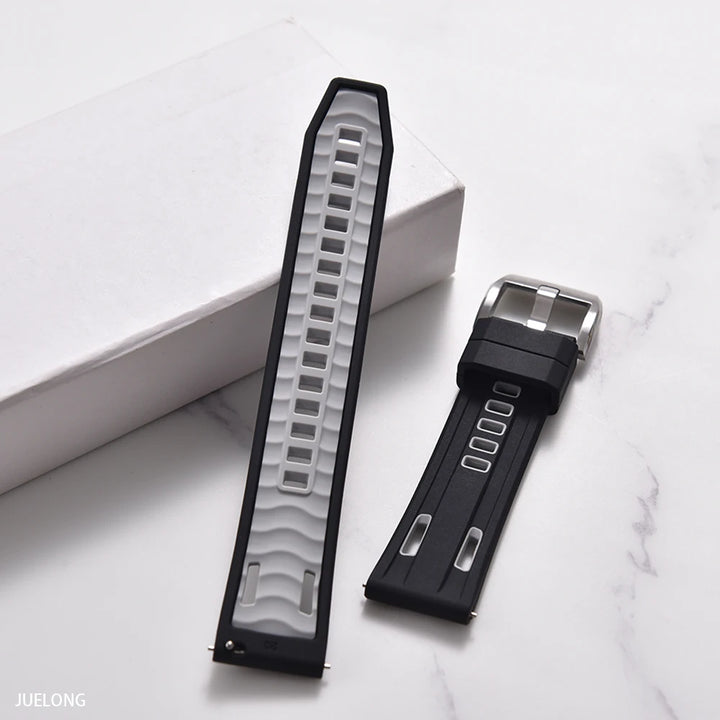 JUELONG Dual Color High-Density Silicone Watch Strap 20/22mm Quick Release