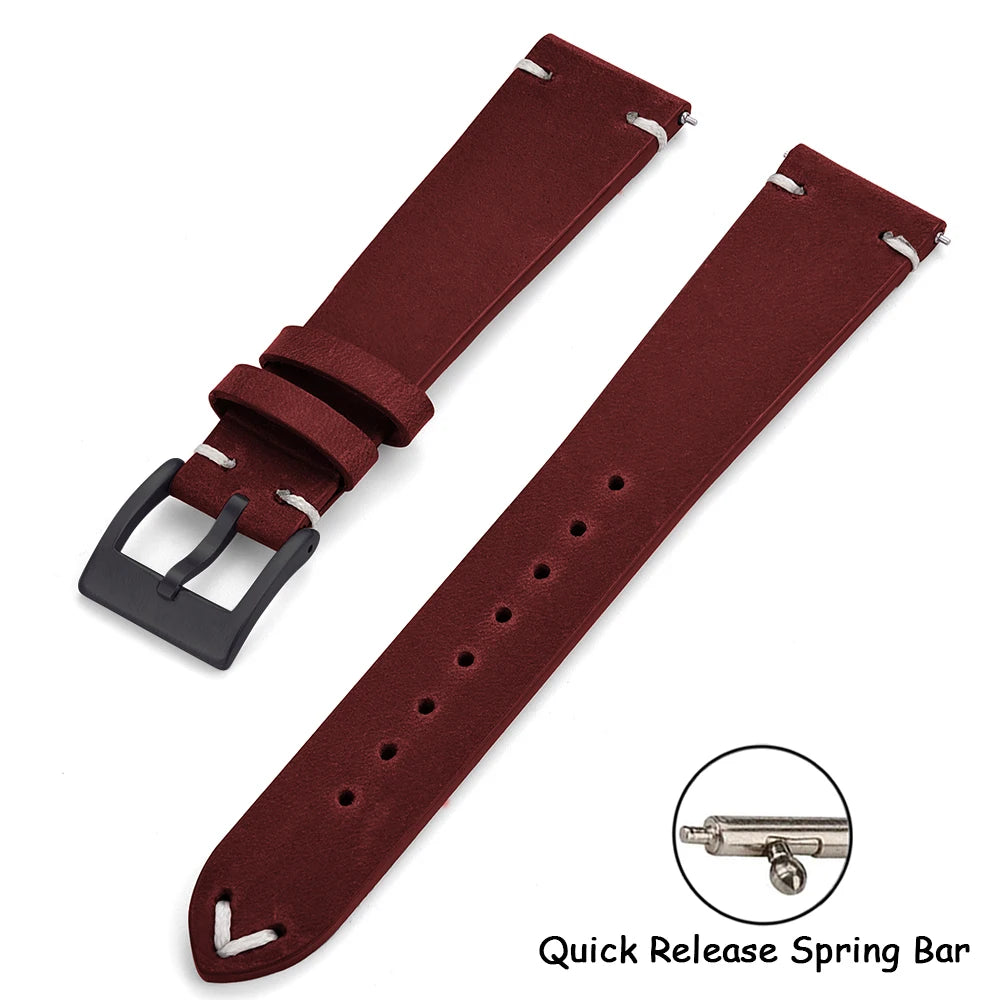 Crazy Horse Vintage Leather Quick-Release Watch Strap (18-22mm)