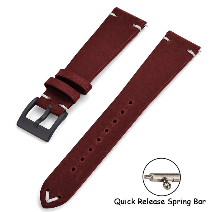 Crazy Horse Vintage Leather Quick-Release Watch Strap (18-22mm)