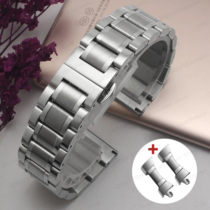 Arc Flat-End Stainless Steel Watchband – Universal, 12–24mm, Butterfly Clasp