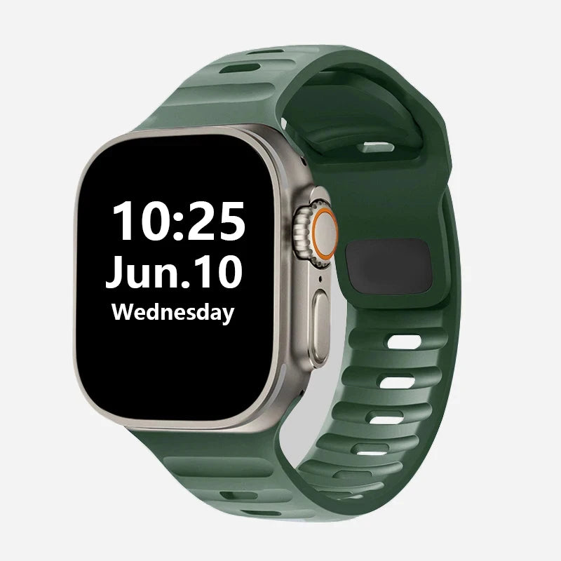 Silicone Rubber Apple Watch Band 38–49mm for iWatch Series 3–8 & Ultra