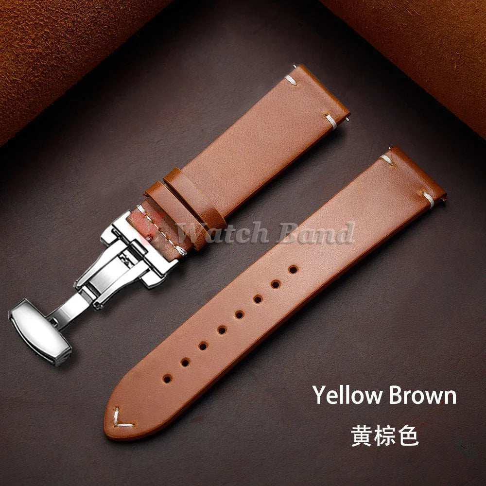 Seiko Vintage Oil Wax Leather Watch Strap – 18–24mm, Butterfly Buckle