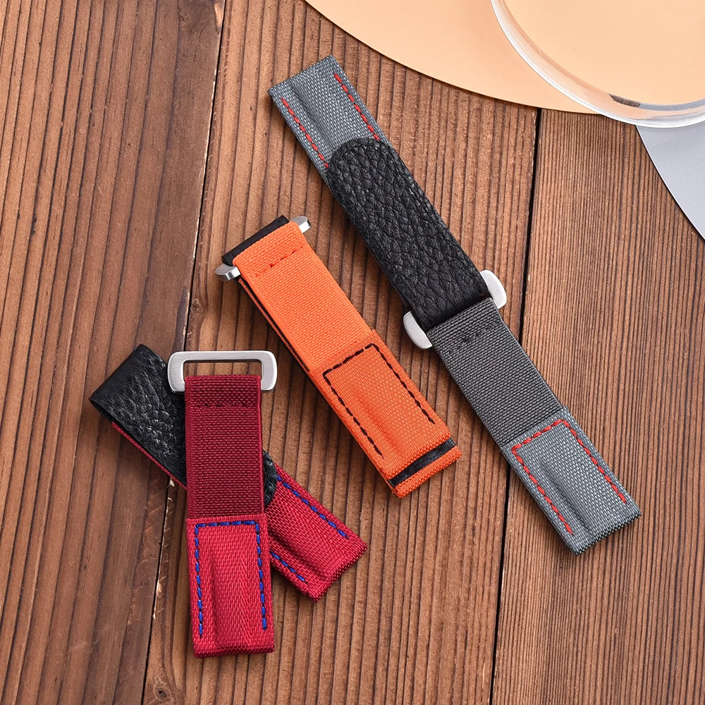 NATOBELT Hook And Loop Adhesive Watch Band Leather Elastic Nylon Sailcloth Watch Strap 20mm Watch Strap Replacement Watchbands
