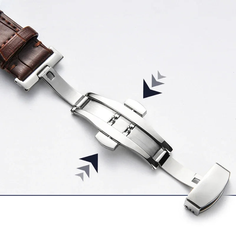Genuine Leather Watch Strap with Butterfly Clasp (18–22mm)